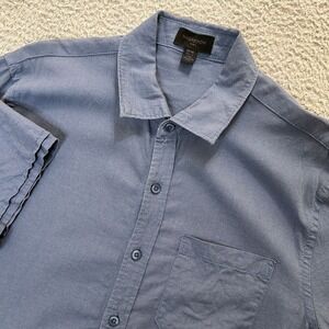 Magaschoni Man Shirt Mens‎ Medium Blue Linen Blend Short Sleeve Button Down
